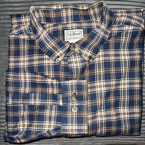 L.L. Bean Men’s Navy & Tan Plaid 100% Cotton Shirt XL Tall